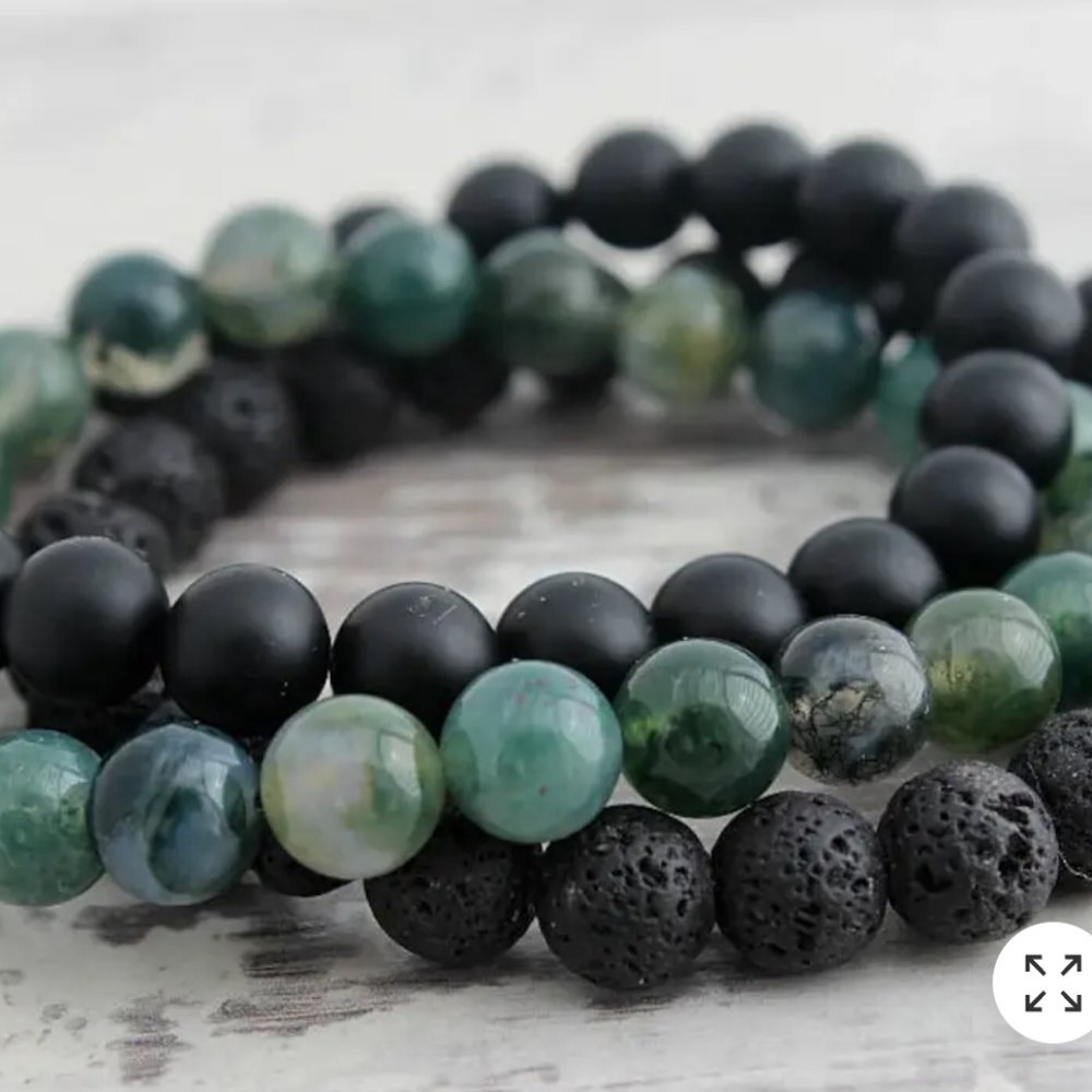 Mens Moss Agate, Onyx, & Lava Stone